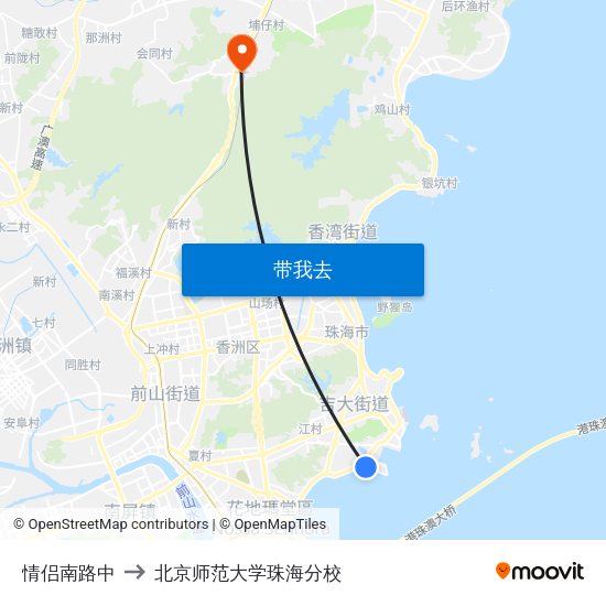 情侣南路中 to 北京师范大学珠海分校 map