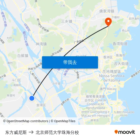 东方威尼斯 to 北京师范大学珠海分校 map