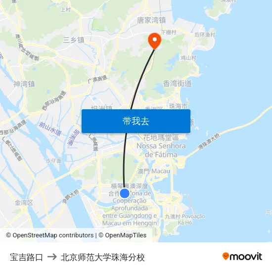 宝吉路口 to 北京师范大学珠海分校 map