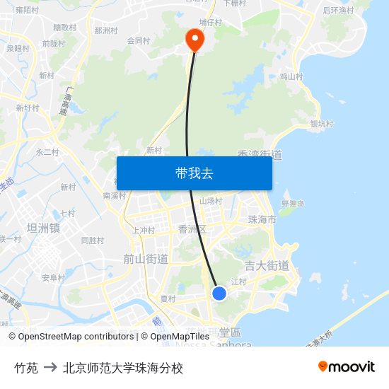 竹苑 to 北京师范大学珠海分校 map
