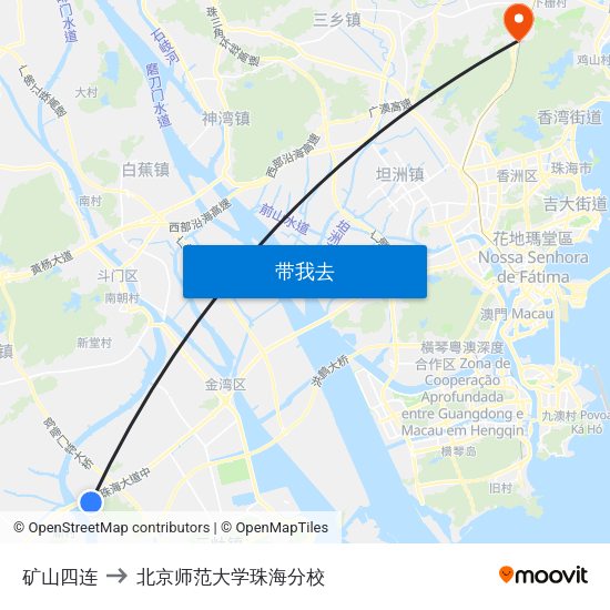 矿山四连 to 北京师范大学珠海分校 map