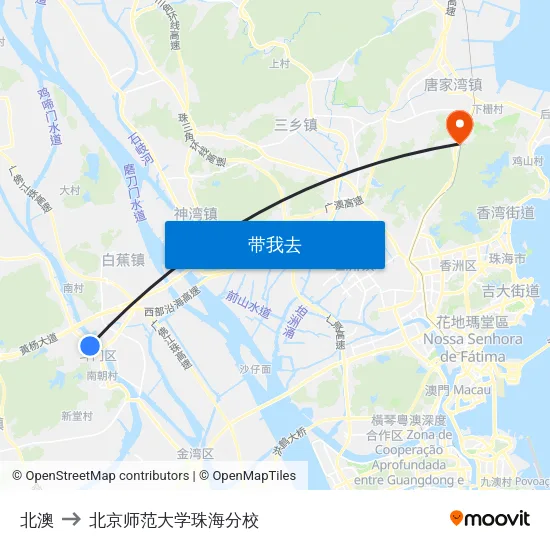 北澳 to 北京师范大学珠海分校 map
