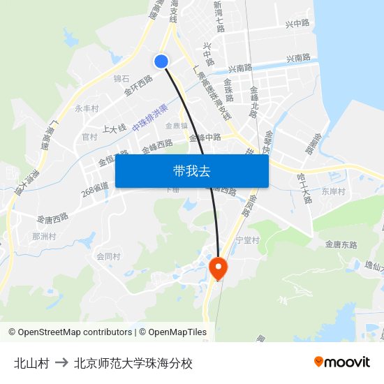 北山村 to 北京师范大学珠海分校 map