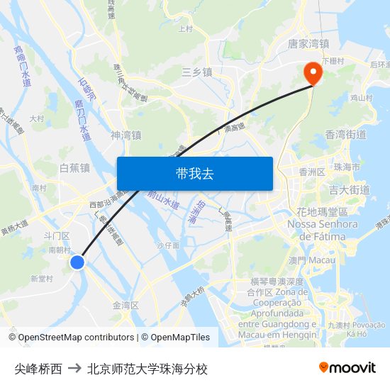 尖峰桥西 to 北京师范大学珠海分校 map