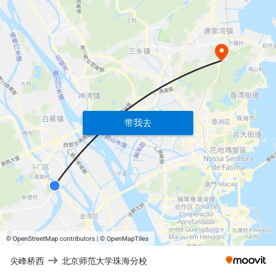 尖峰桥西 to 北京师范大学珠海分校 map
