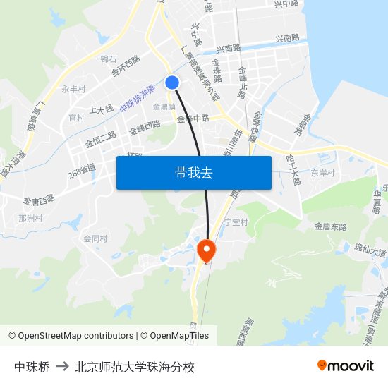 中珠桥 to 北京师范大学珠海分校 map