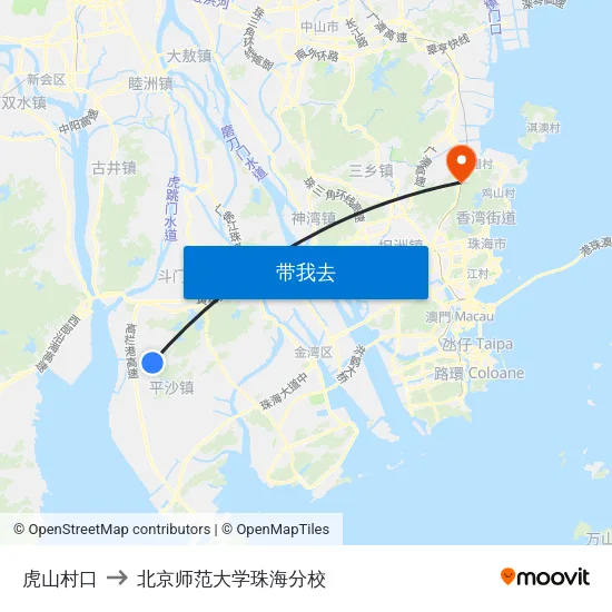 虎山村口 to 北京师范大学珠海分校 map