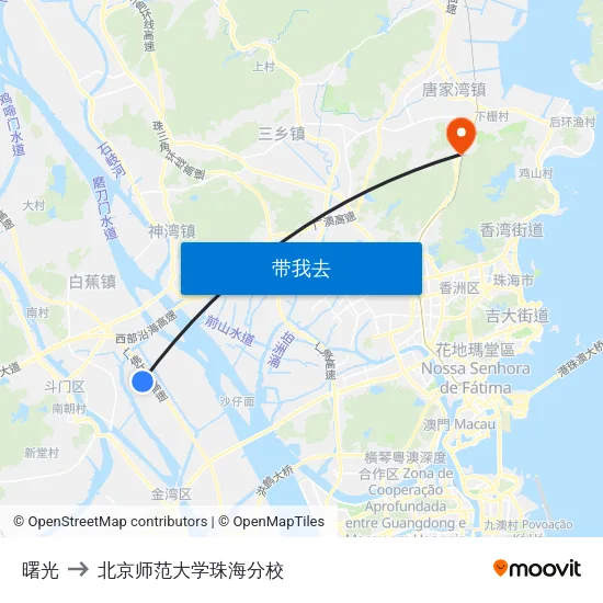曙光 to 北京师范大学珠海分校 map