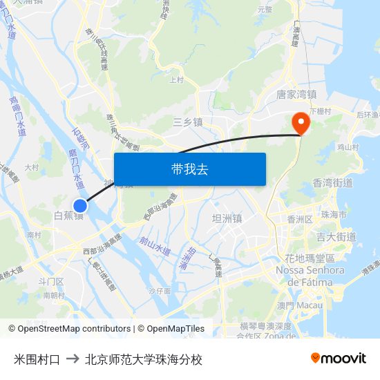 米围村口 to 北京师范大学珠海分校 map