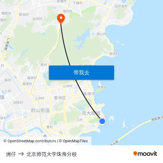 洲仔 to 北京师范大学珠海分校 map