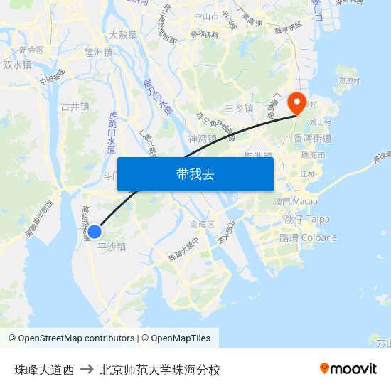 珠峰大道西 to 北京师范大学珠海分校 map