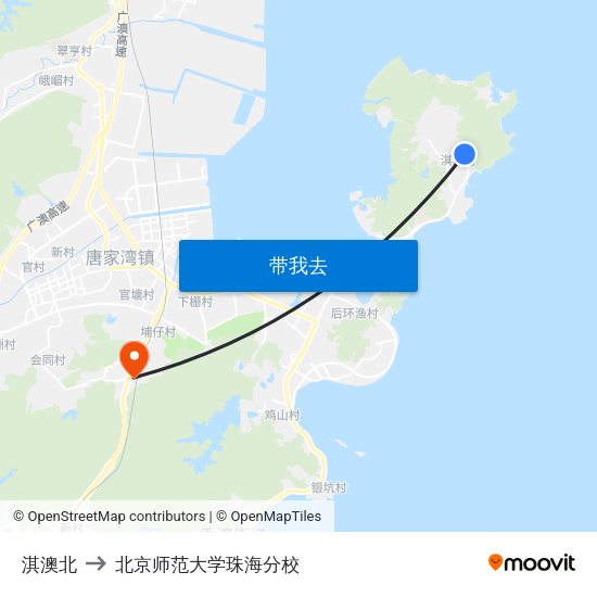 淇澳北 to 北京师范大学珠海分校 map