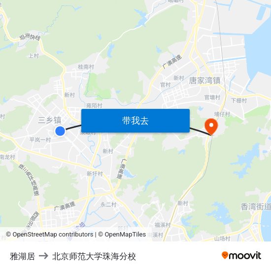 雅湖居 to 北京师范大学珠海分校 map