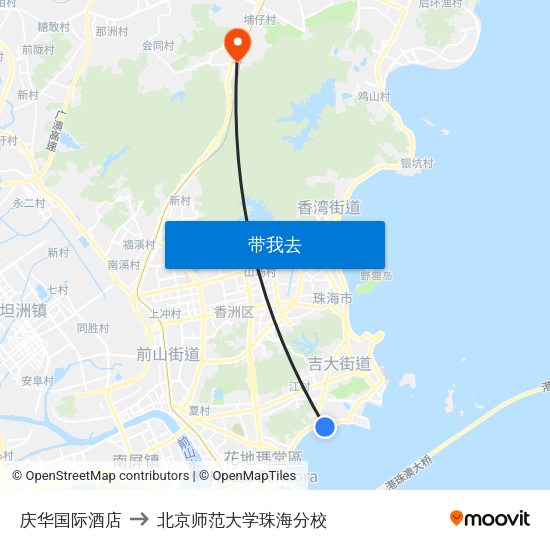 庆华国际酒店 to 北京师范大学珠海分校 map