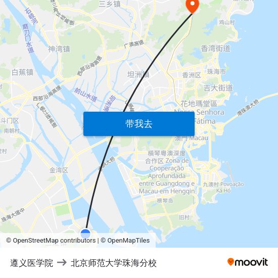 遵义医学院 to 北京师范大学珠海分校 map