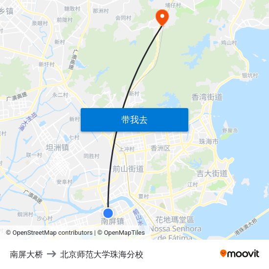 南屏大桥 to 北京师范大学珠海分校 map