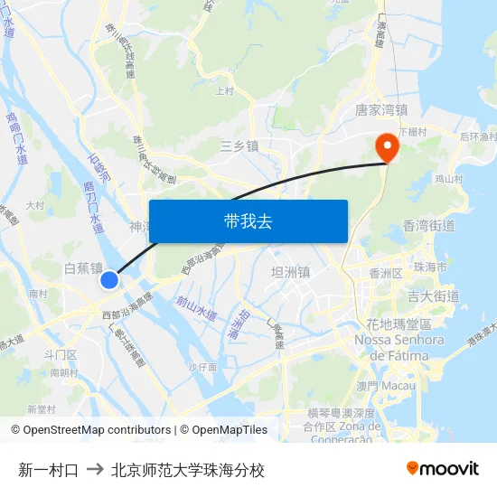 新一村口 to 北京师范大学珠海分校 map