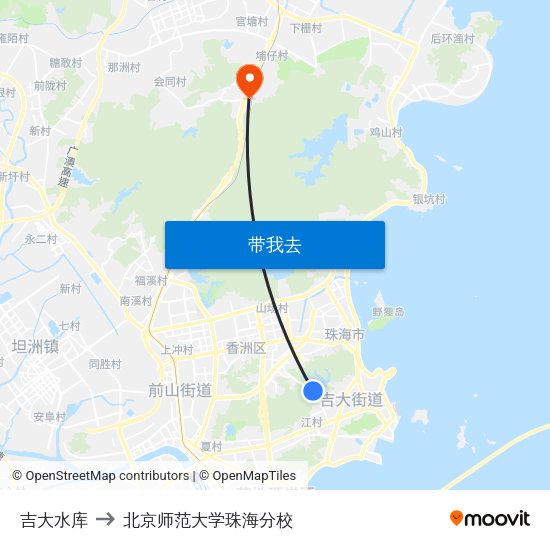 吉大水库 to 北京师范大学珠海分校 map