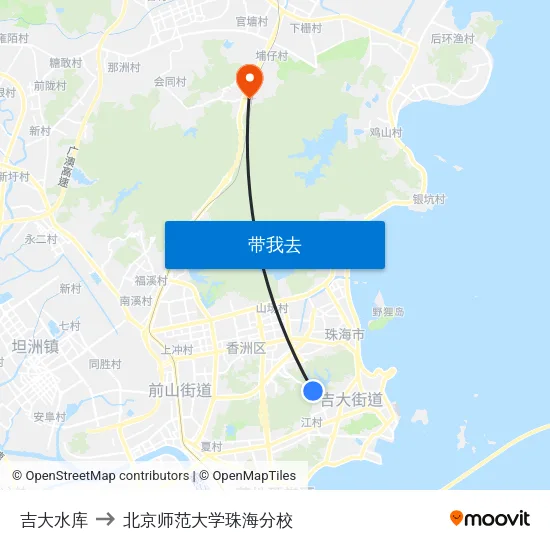 吉大水库 to 北京师范大学珠海分校 map