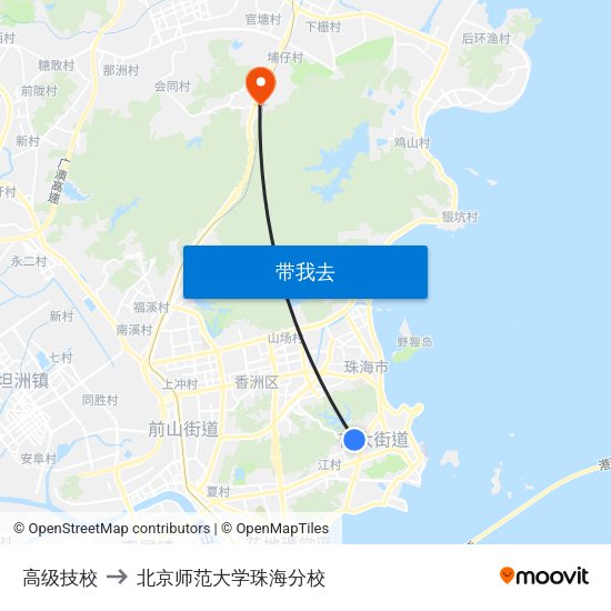高级技校 to 北京师范大学珠海分校 map