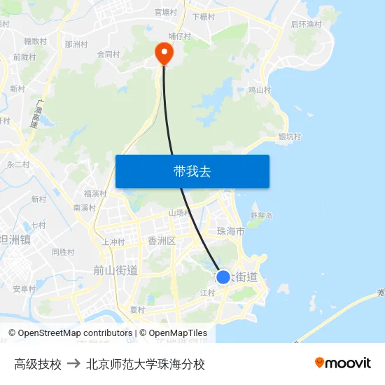 高级技校 to 北京师范大学珠海分校 map