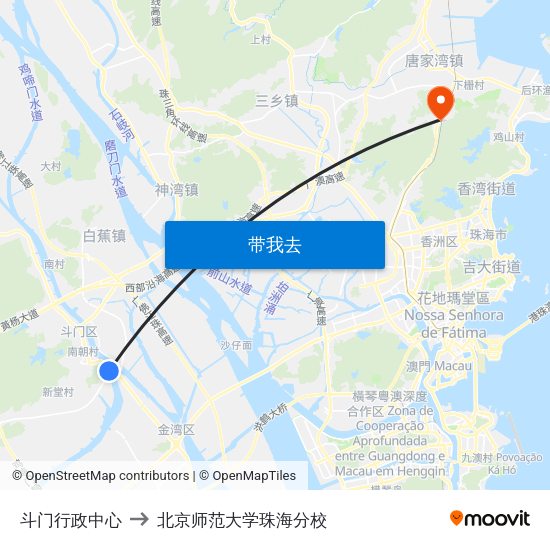 斗门行政中心 to 北京师范大学珠海分校 map