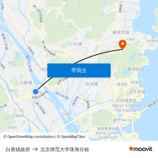 白蕉镇政府 to 北京师范大学珠海分校 map