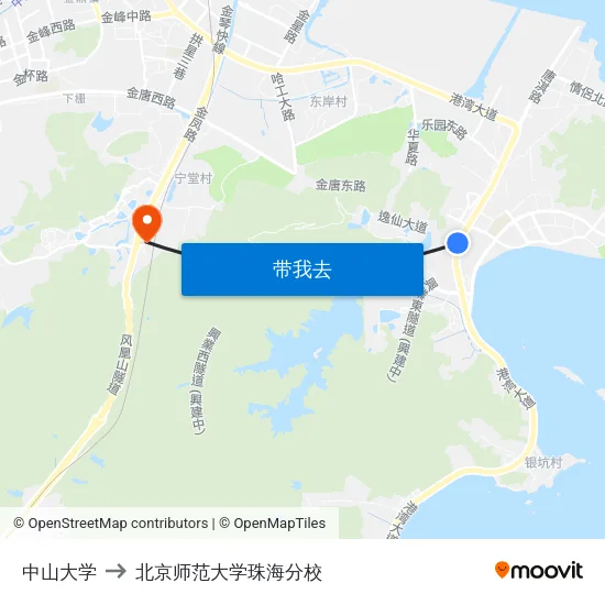 中山大学 to 北京师范大学珠海分校 map