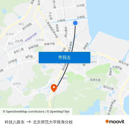 科技八路东 to 北京师范大学珠海分校 map