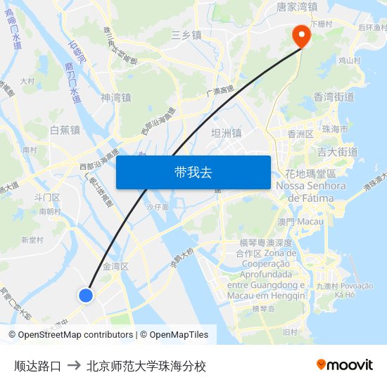 顺达路口 to 北京师范大学珠海分校 map