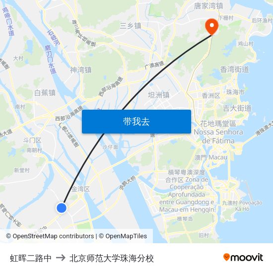虹晖二路中 to 北京师范大学珠海分校 map