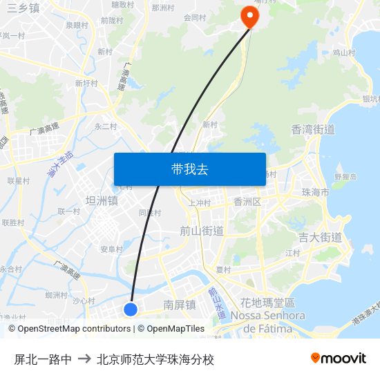 屏北一路中 to 北京师范大学珠海分校 map