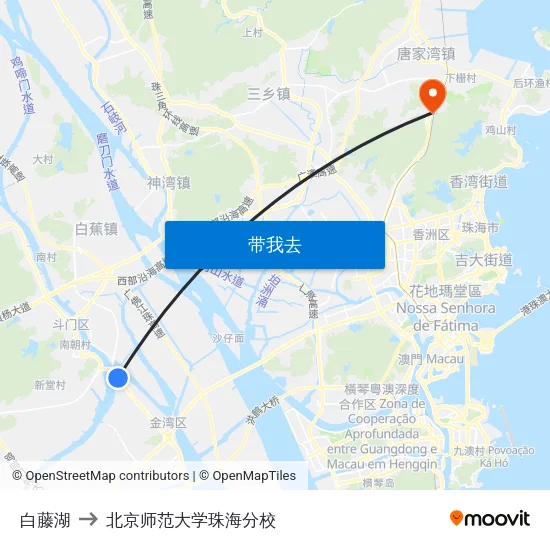 白藤湖 to 北京师范大学珠海分校 map