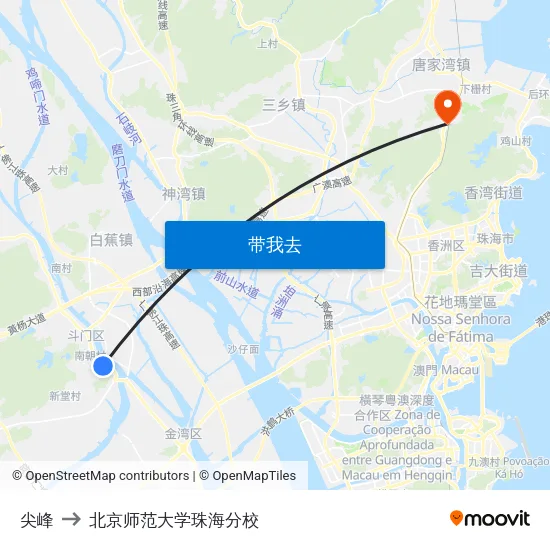 尖峰 to 北京师范大学珠海分校 map