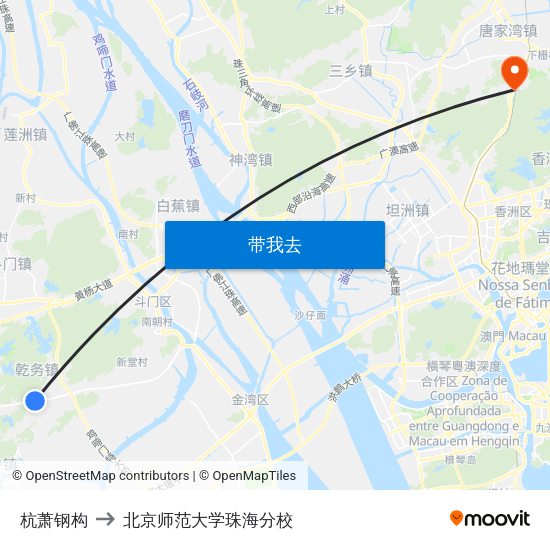 杭萧钢构 to 北京师范大学珠海分校 map