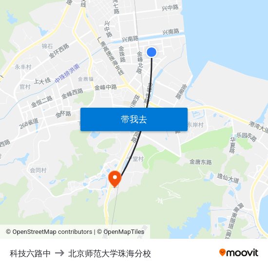 科技六路中 to 北京师范大学珠海分校 map