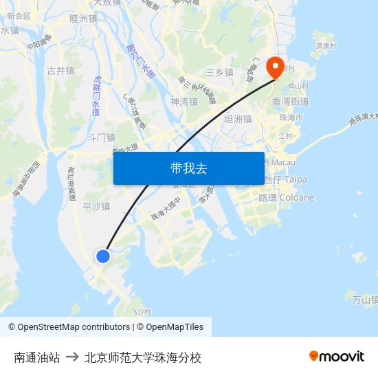 南通油站 to 北京师范大学珠海分校 map