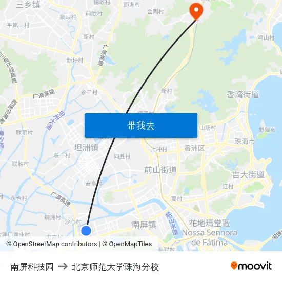 南屏科技园 to 北京师范大学珠海分校 map