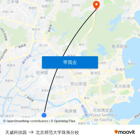 天威科技园 to 北京师范大学珠海分校 map