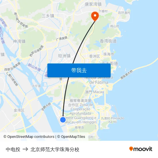 中电投 to 北京师范大学珠海分校 map