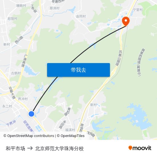 和平市场 to 北京师范大学珠海分校 map