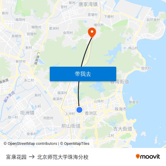 富康花园 to 北京师范大学珠海分校 map