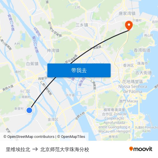 里维埃拉北 to 北京师范大学珠海分校 map