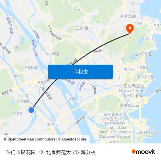 斗门市民花园 to 北京师范大学珠海分校 map