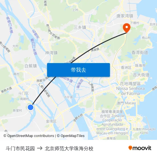 斗门市民花园 to 北京师范大学珠海分校 map