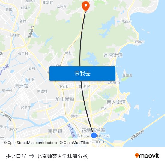 拱北口岸 to 北京师范大学珠海分校 map