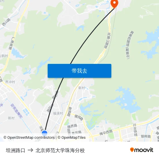 坦洲路口 to 北京师范大学珠海分校 map
