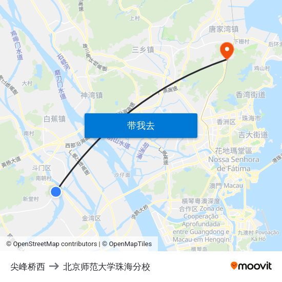 尖峰桥西 to 北京师范大学珠海分校 map