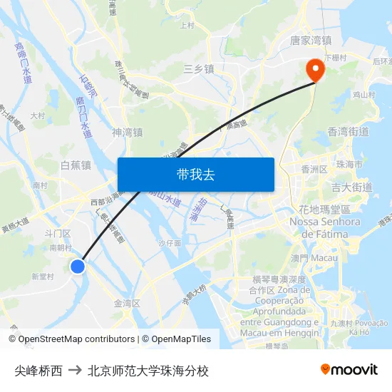 尖峰桥西 to 北京师范大学珠海分校 map