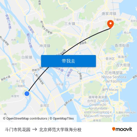斗门市民花园 to 北京师范大学珠海分校 map